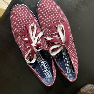 Keds Maroon and White Polka Dot Sneakers Size 8.5